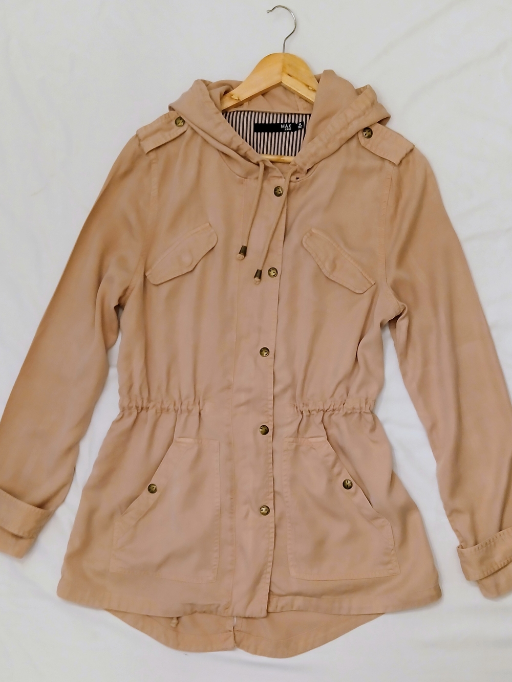 Max Jeans Hooded Utility Anorak Jacket M Dusty Pink NWOT Safari Cinched Waist